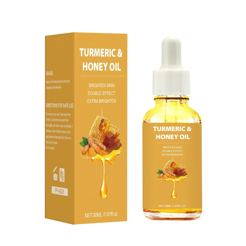 30ml turmeric honey essential oil bottle with neutral packaging for facial beauty use