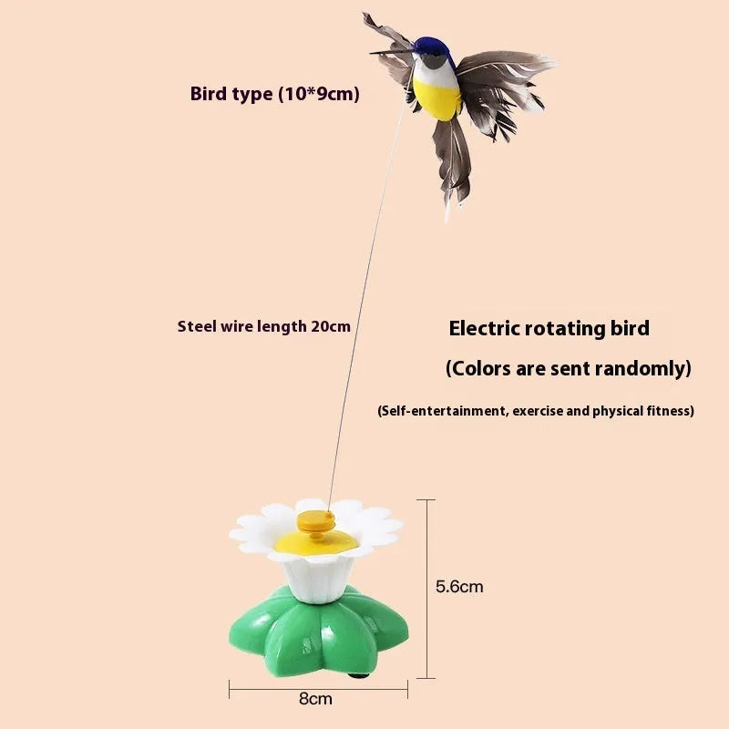 Automatic cat teaser electric rotation toy with bird and butterfly attachments, plastic construction