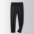 Retro-style men's straight-leg striped trousers in a chemical fibre blend fabric.
