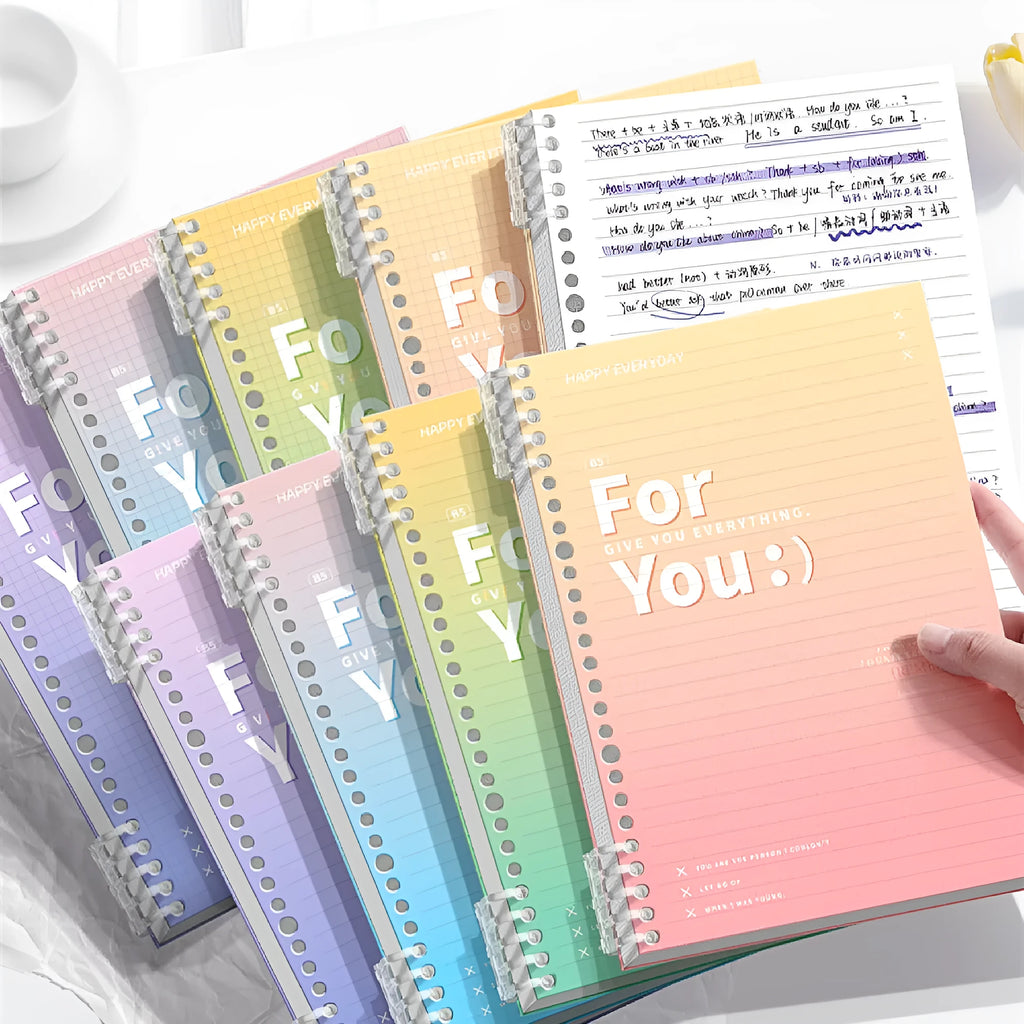 Removable coil gradient notebook with PP cover in green, blue, pink, or purple colour options