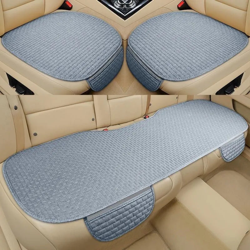 Linen car cushion with hemmed edges in charm coffee colour on vehicle seat