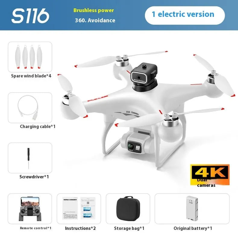 Black brushless UAV quadcopter with four obstacle avoidance sensors and dual HD cameras