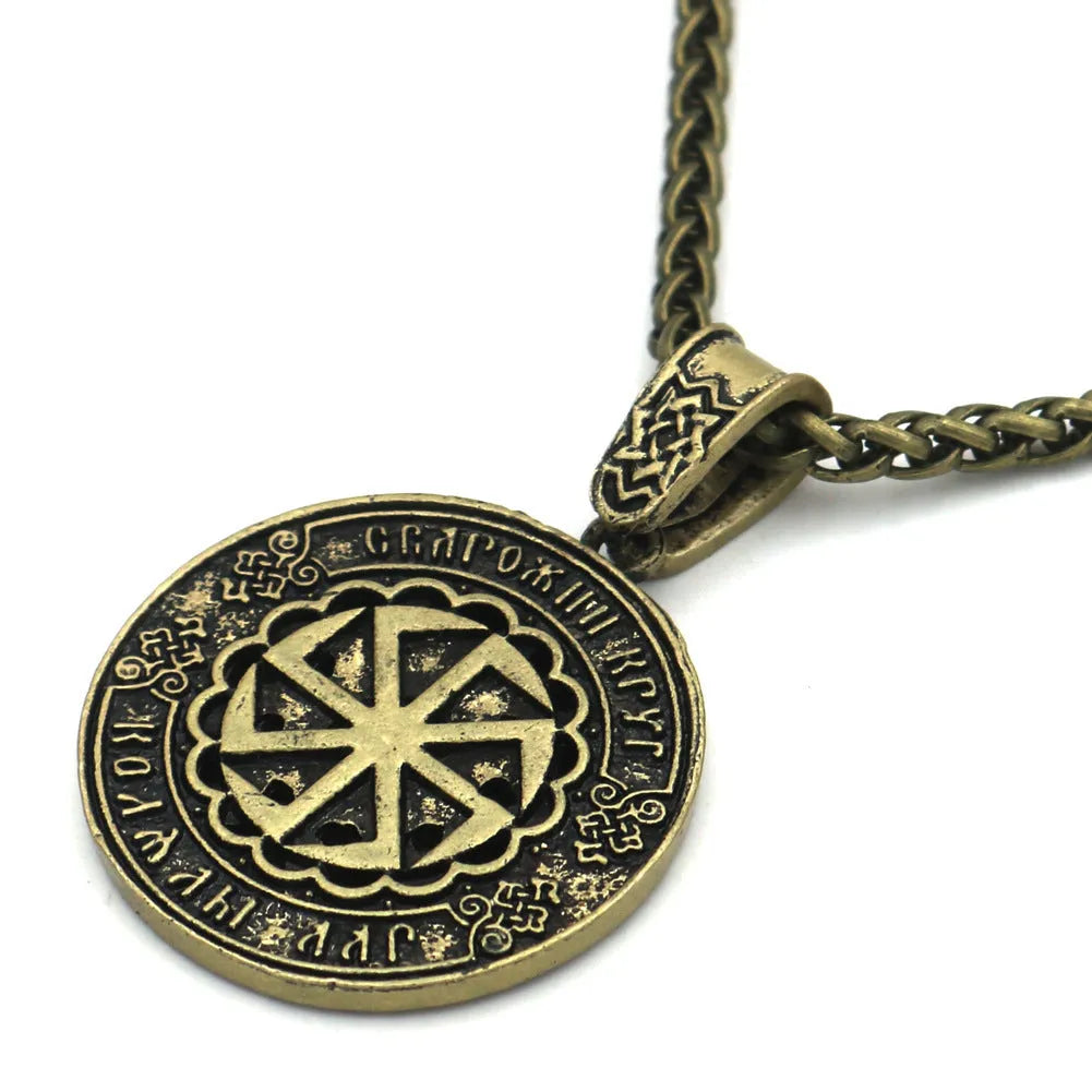 Lunavin ODing logo pendant necklace on a snake chain with leather rope, in antique silver finish.