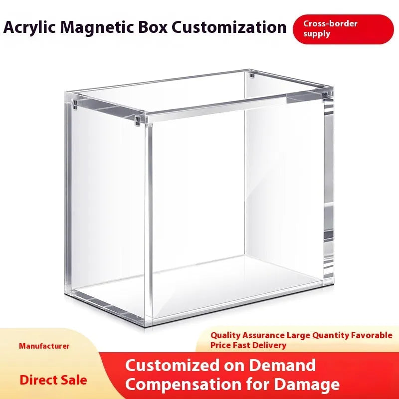 Transparent acrylic display box with magnetic dustproof lid, 138x78x126mm and 191x91x169mm sizes