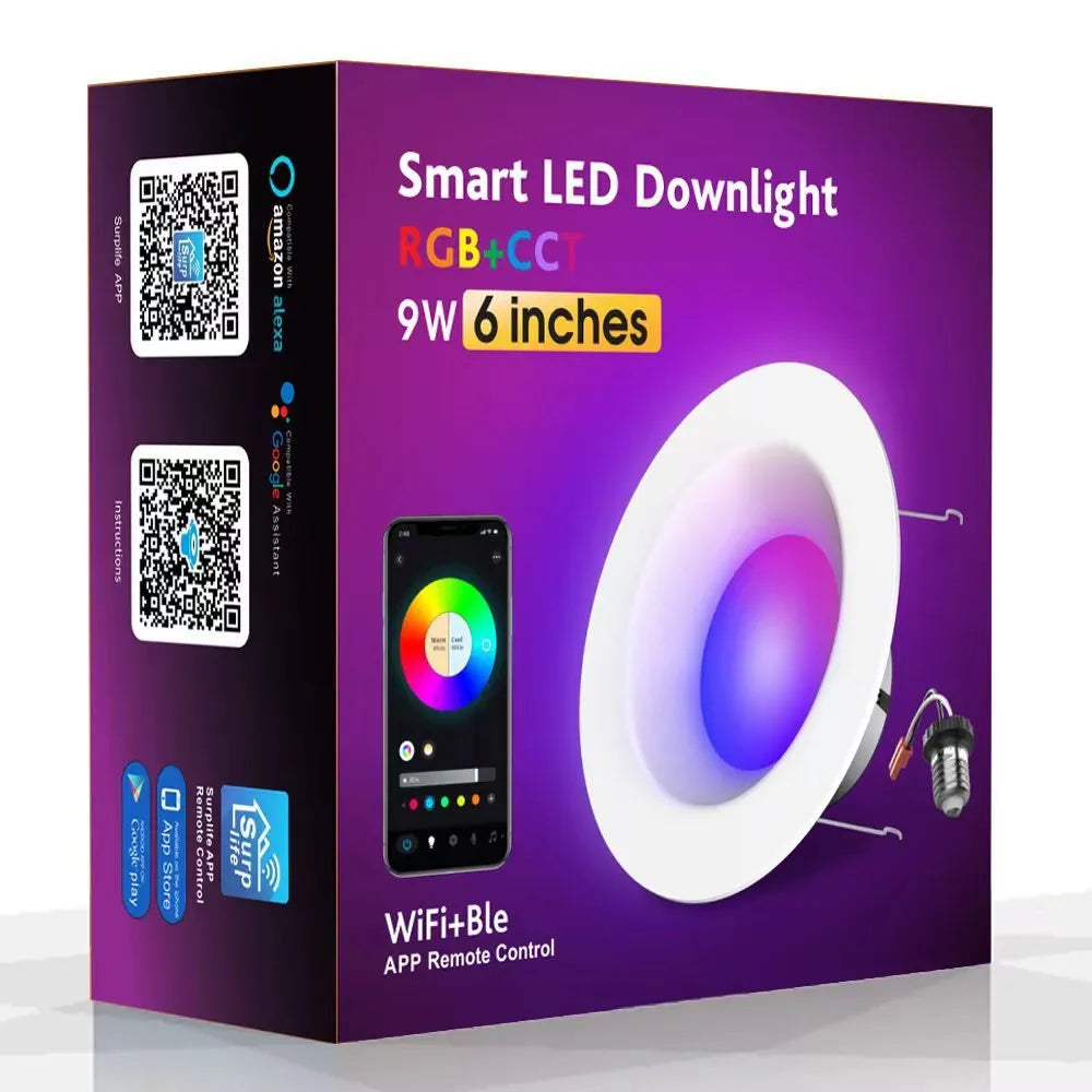 Smart WiFi Bluetooth RGBW colour changing ceiling lamp with remote control and mobile app display