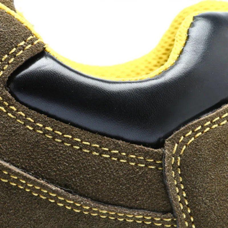 Bronze cow suede leather steel toe safety boots with anti-skid sole for workplace protection