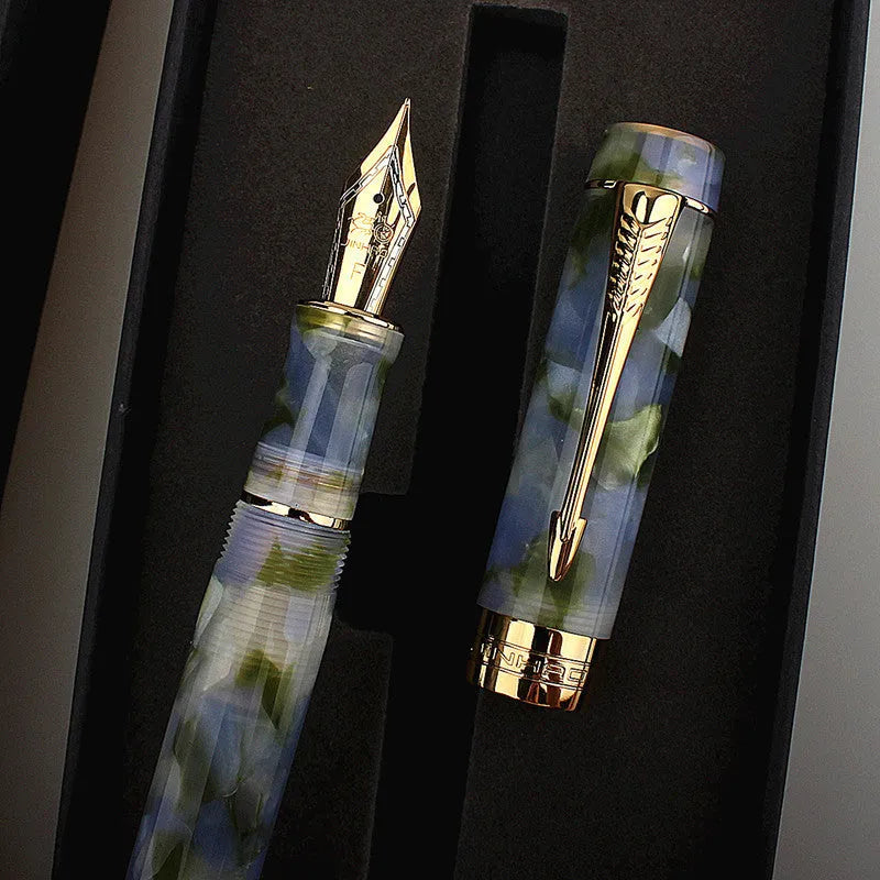 Deep green metal ballpoint pen with three tip size options for writing and drawing