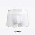 Men's solid colour cotton boxer shorts shown in black, white, silver grey, and light green.