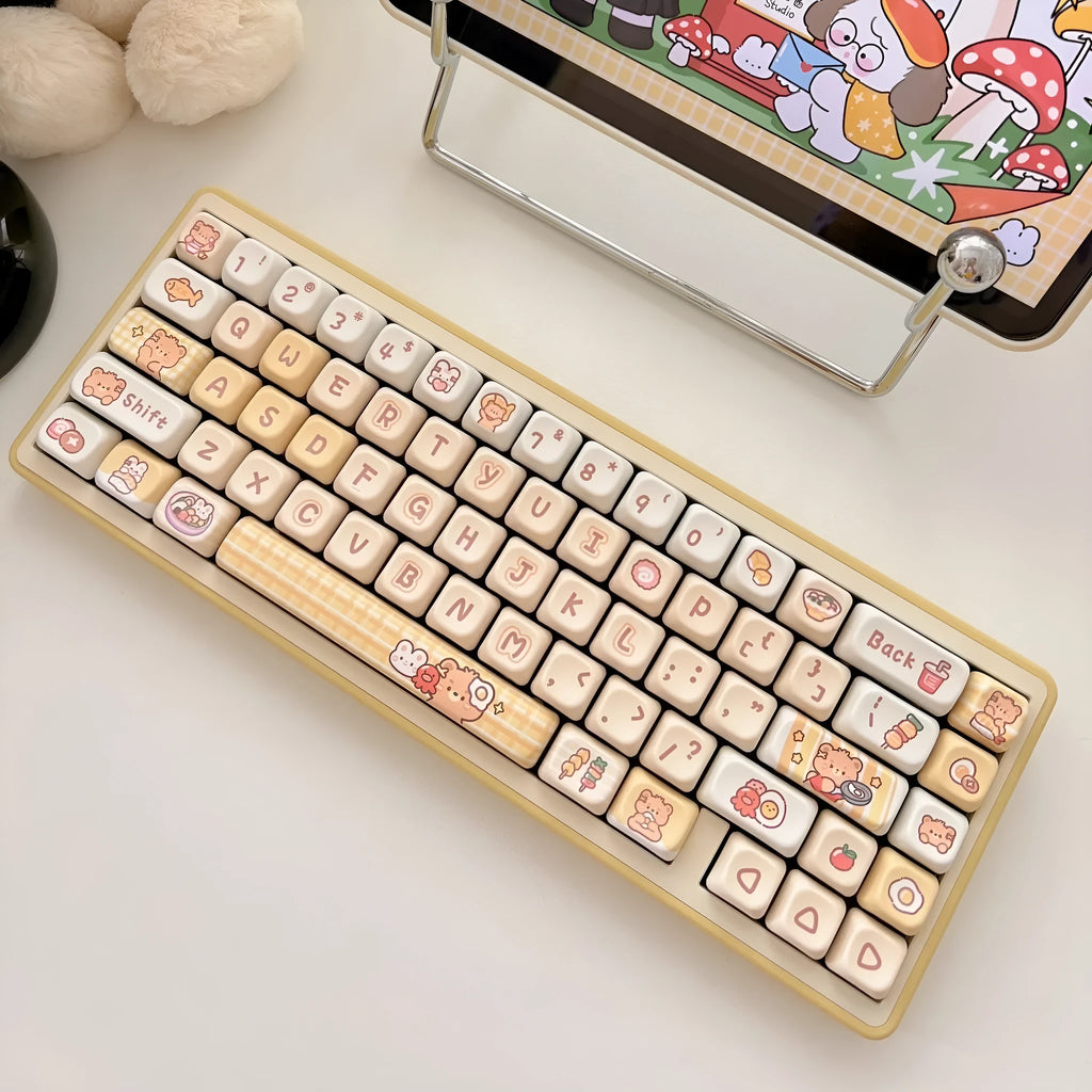 EOA height rabbit bear restaurant themed PBT keycap set with 140 pieces for mechanical keyboard customisation