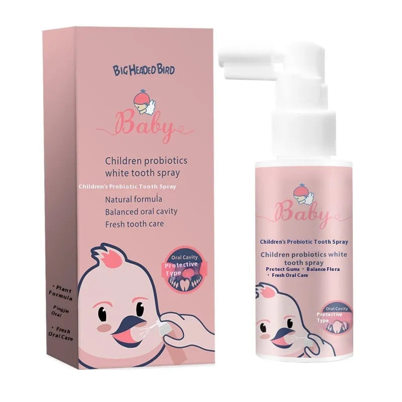 Children's probiotics white teeth cleaning spray 40ml bottle with strawberry or orange flavour options