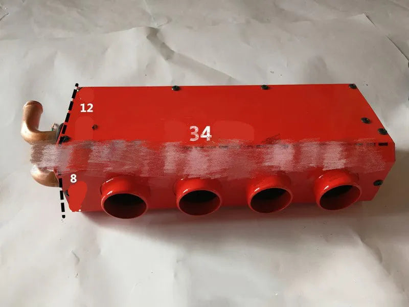 Metal car heater with copper pipe connector for 12V or 24V vehicle installation.
