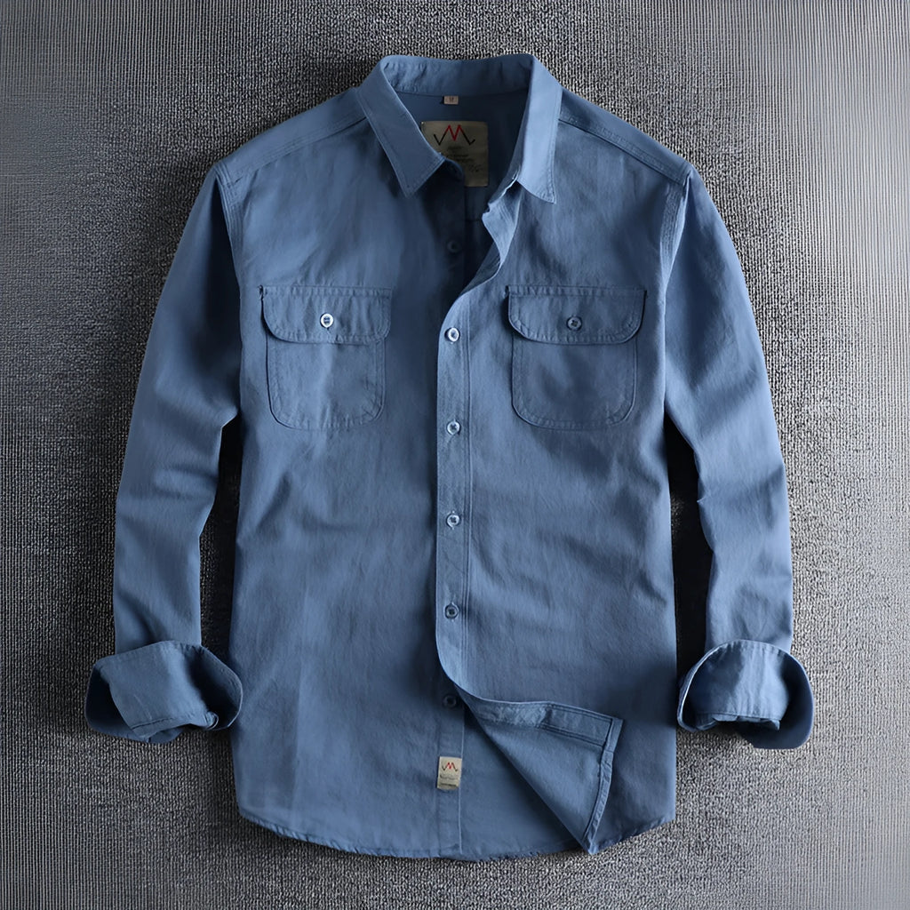 Men's solid colour cotton cardigan shirt with long sleeves in light blue colour option