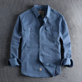 Men's solid colour cotton cardigan shirt with long sleeves in light blue colour option