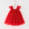 XINGX girls suspender skirt in Snowflake Red and Green colour, polyester fabric, side view