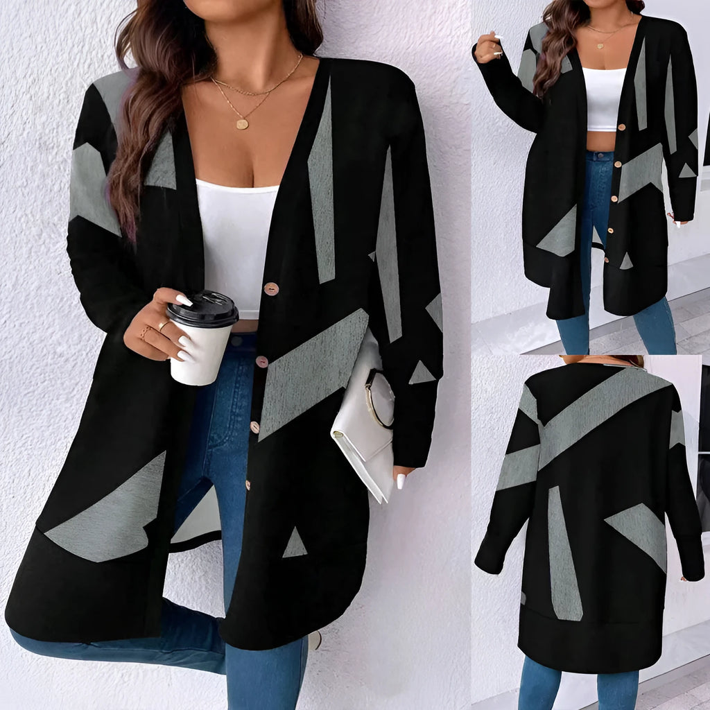 Black loose fit plus size knitwear cardigan with button stitching detail