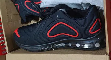 Casual air cushion black shoes for men outdoor lace-up sneakers with thick sole and round toe