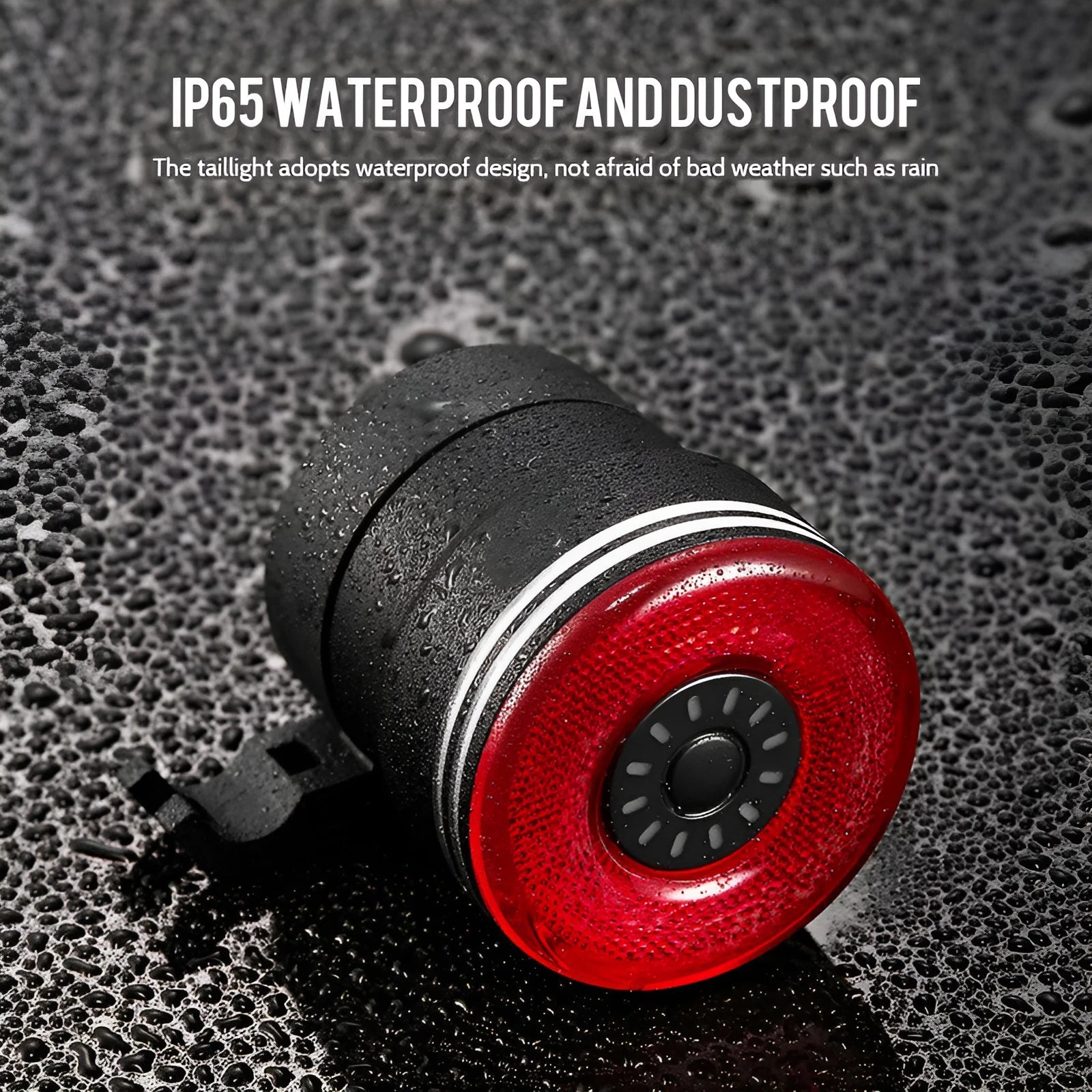 Black USB rechargeable bicycle taillight with brake sensing technology and aluminium alloy housing
