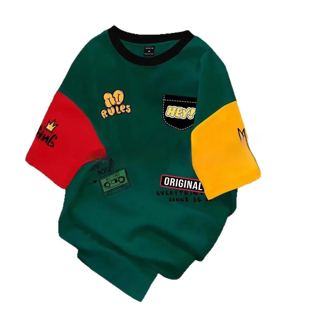 Men's loose-fit casual t-shirt with digital letter print in multiple colour options