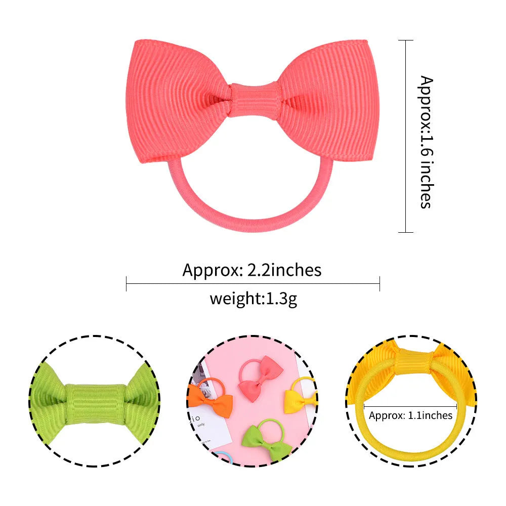 80 multicoloured baby hair ties with matching grosgrain ribbon bows for infants and toddlers.