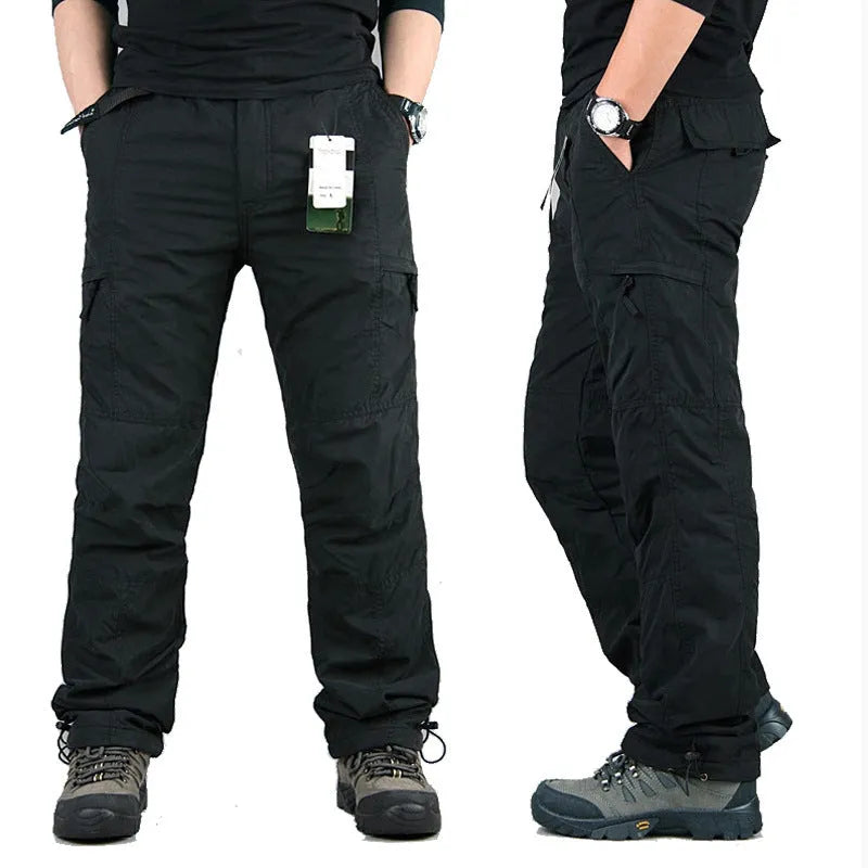 Men's loose fit cotton overalls with wool lining in khaki, black, and army green colours