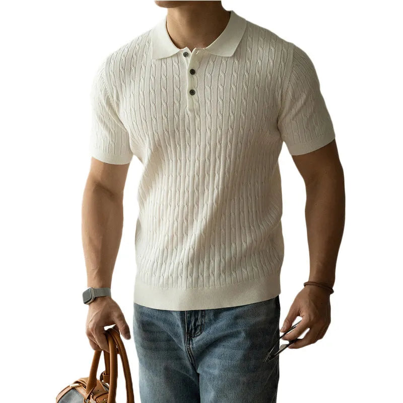 Men's business commute versatile short sleeve top in khaki, black, and white colours
