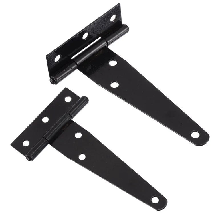Fixed T-shaped iron folding hinge for wooden doors in various sizes from 4 to 12 inches.