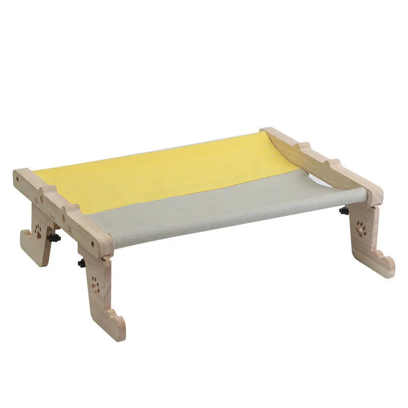 Wooden cat hanging bed hammock suspended with adjustable straps in one of seven available styles