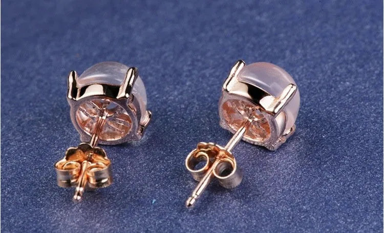 Women's Korean-style rose gold drop earrings with synthetic ross quartz crystal inlay