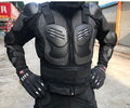Black plastic motorcycle fall protection armour jacket for riders on white background