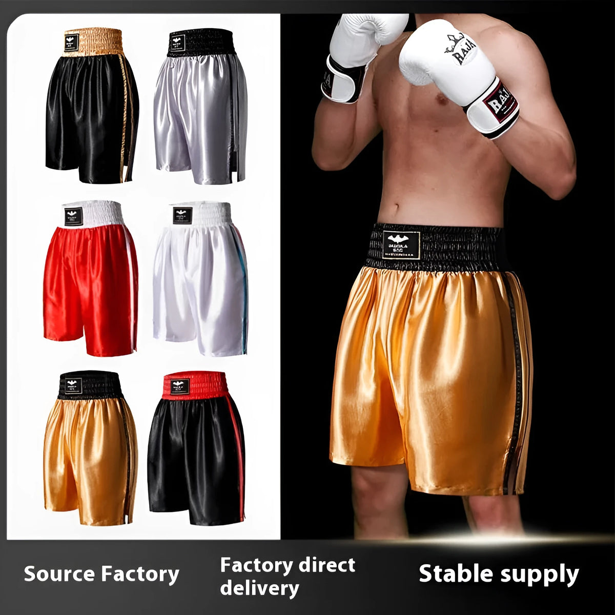 Comprehensive fighting boxing pants Sanda shorts in black red nylon fabric on white background