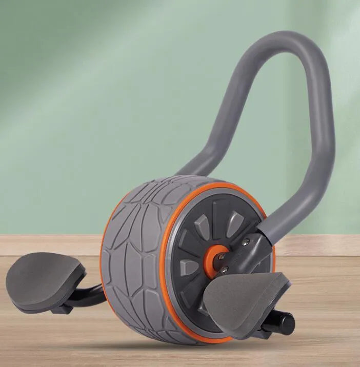Shadow grey abdominal exercise wheel with stainless steel and TPR construction on a kneeling mat