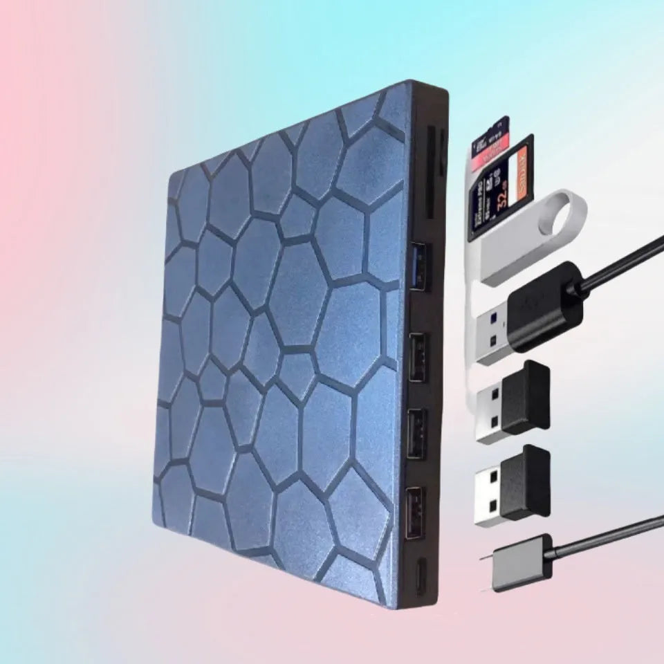 Black external USB CD drive writer with compact rectangular design