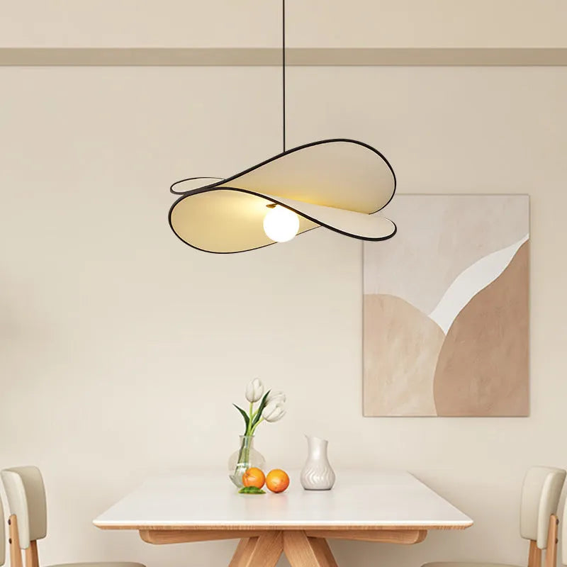 French style artistic chandelier pendant light with fabric potato chips lampshade in bedroom setting
