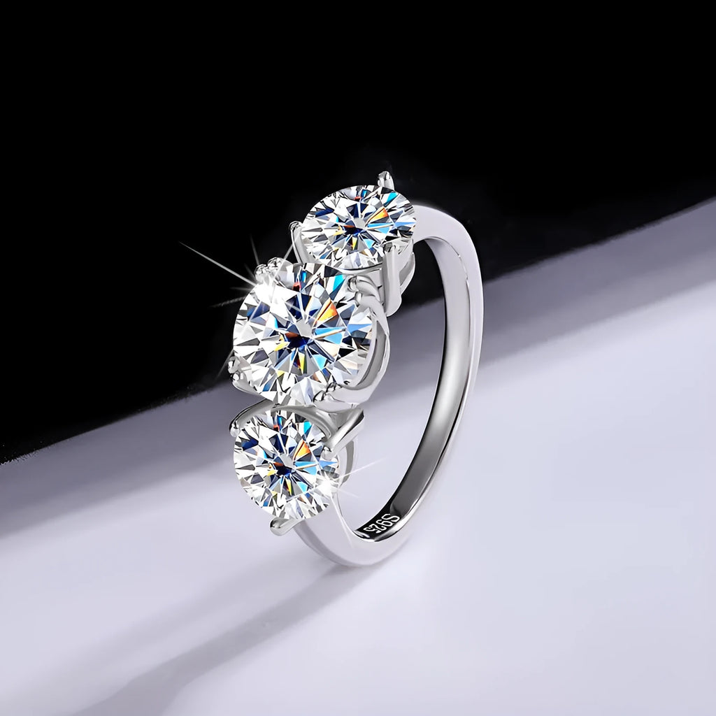 S925 silver moissanite ring flower shape 4 karat three-life stone 14mm women's ring