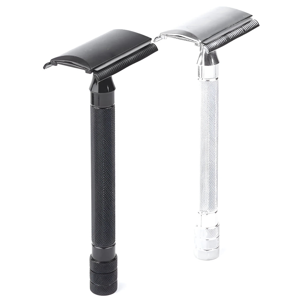 Traditional manual pogonotomy scraper with brush in black or silver metal finish