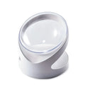 White elevated cat food bowl with ergonomic tilt design for comfortable feeding