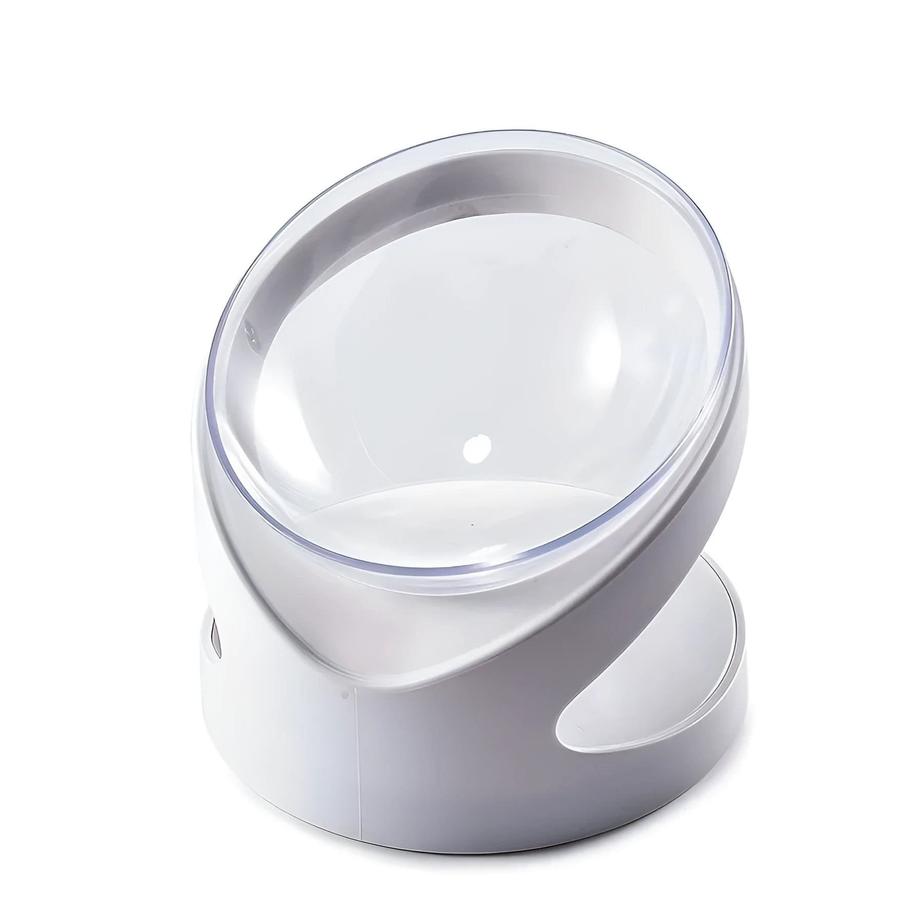 White elevated cat food bowl with ergonomic tilt design for comfortable feeding