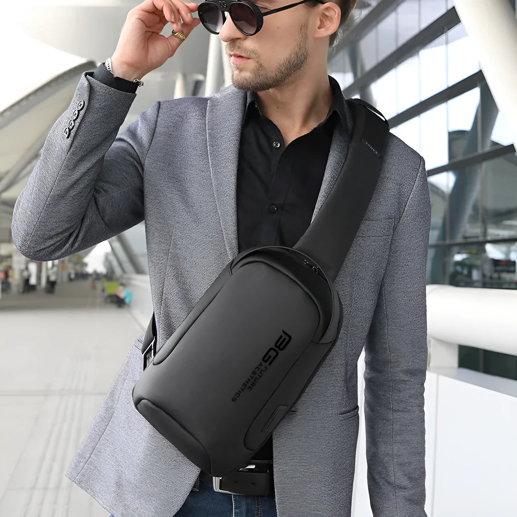 Men's Oxford cloth shoulder bag with USB charging port in business travel design