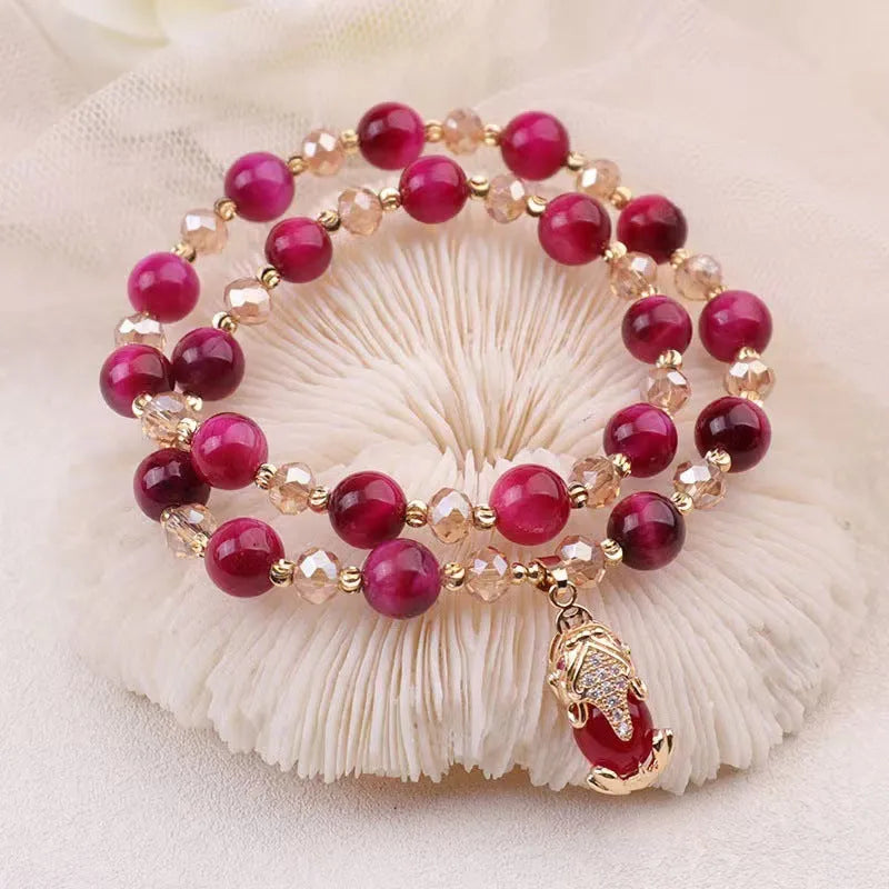 Handmade Tigereye crystal bracelet showing natural Vanves stone in single and double chain configurations