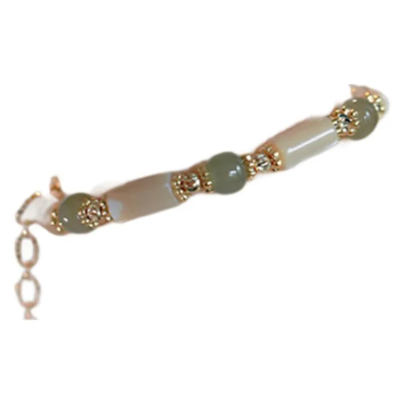 Natural Hetian jade white lip shell bracelet with single round bead minimalist design