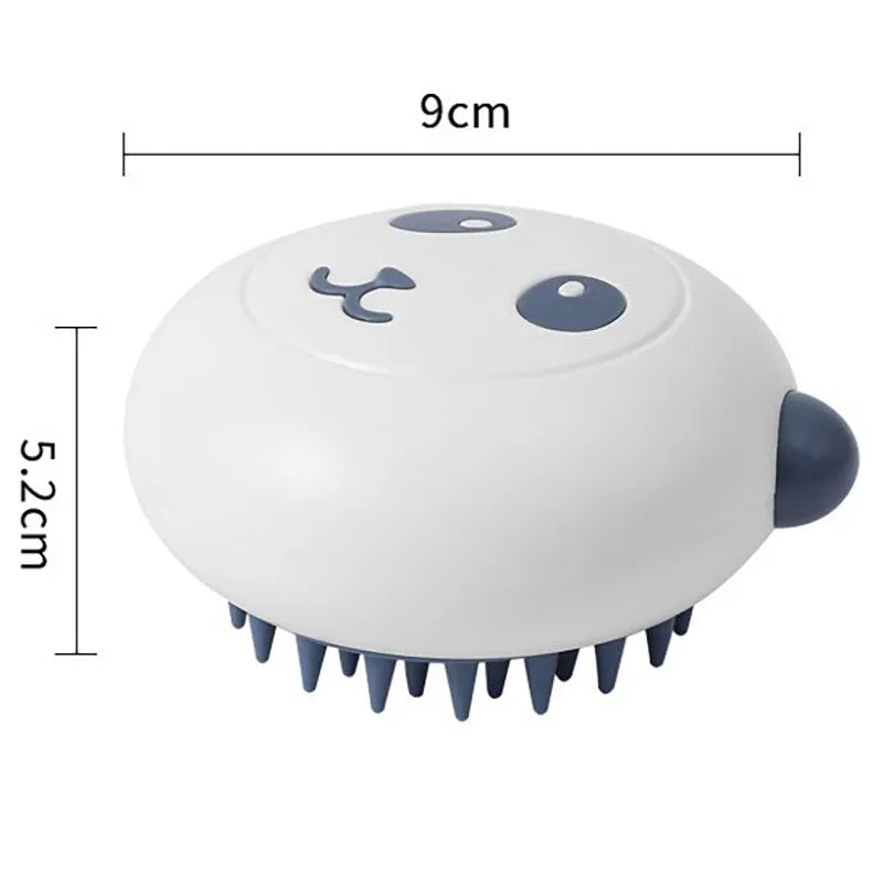 Panda-shaped silicone pet bath brush with soft bristles for cleaning cats and dogs.