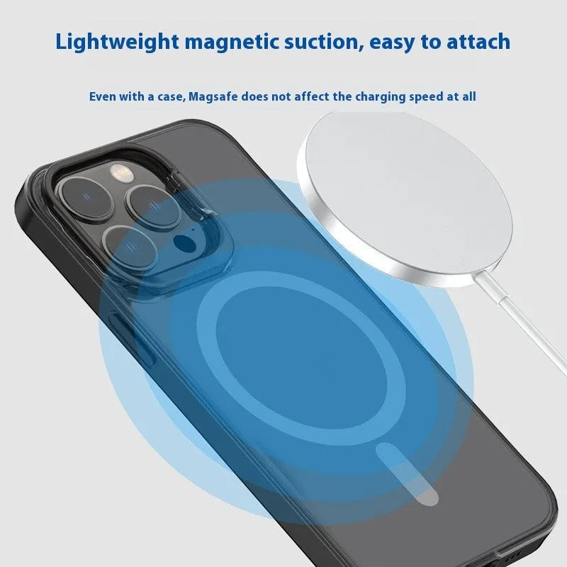 Metal PC frosted magnetic phone case with invisible bracket for iPhone 12-15 series