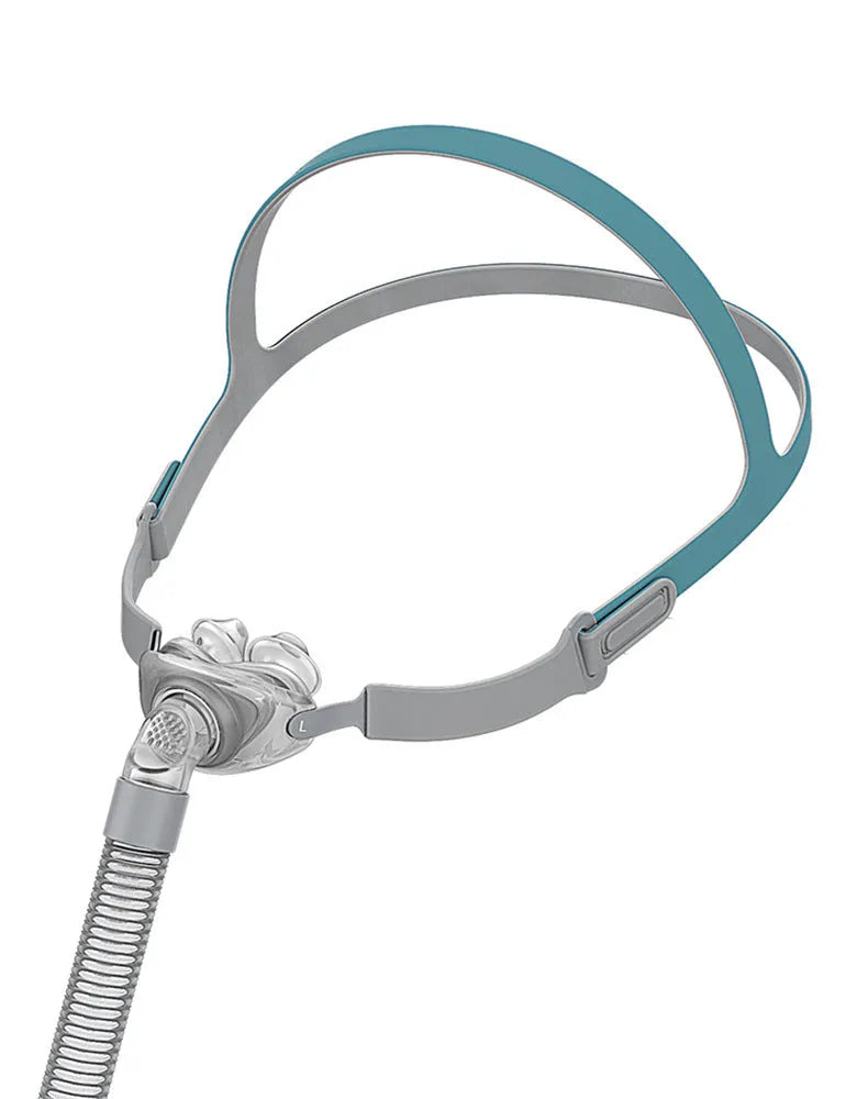 Ventilator nasal pillow mask components with silicone cushion and plastic headband