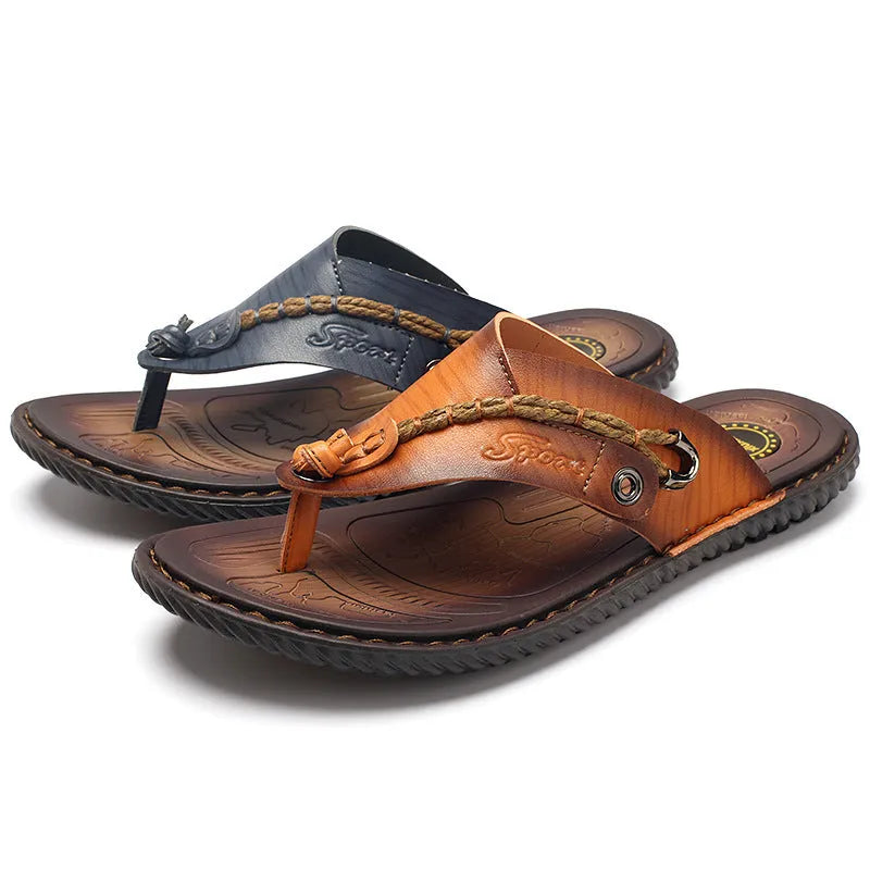 Men's dark blue herringbone pattern outdoor slippers with rubber sole, shown in a plus size.
