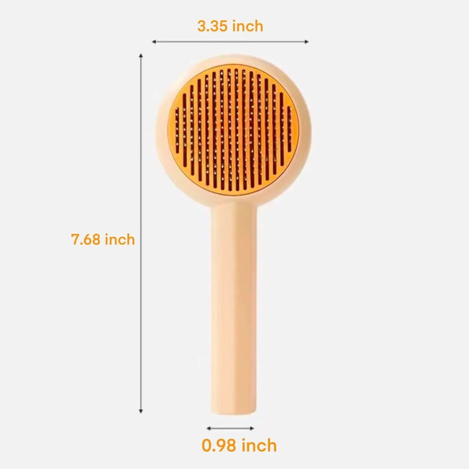 Blue self-cleaning pet grooming brush with angled metal needles and massage particles