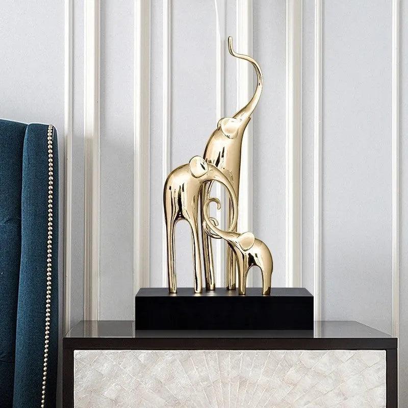Resin elephant decorative figurine in electroplated gold or painted retro colour finish