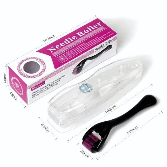 Black and purple derma rollers with titanium microneedles for facial skin and scalp treatment