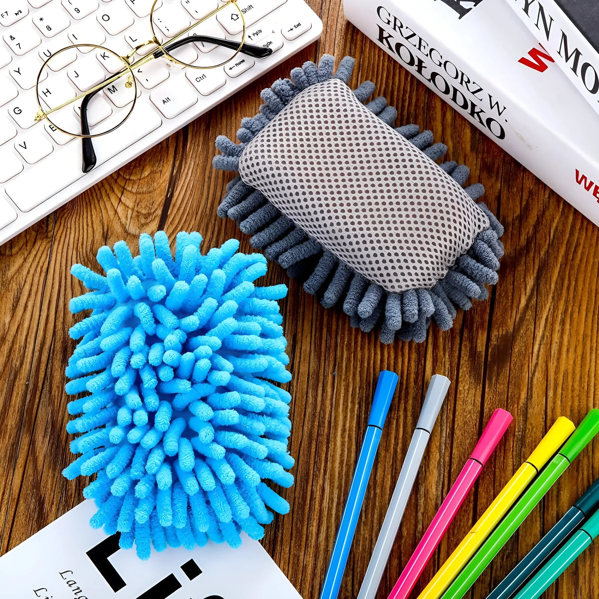 Chenille strong magnetic blackboard eraser in gray with sponge wipe, 12x8x4cm