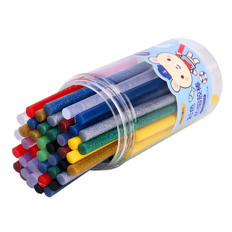 A pack of 55 clear hot melt glue sticks with a diameter of 7mm.