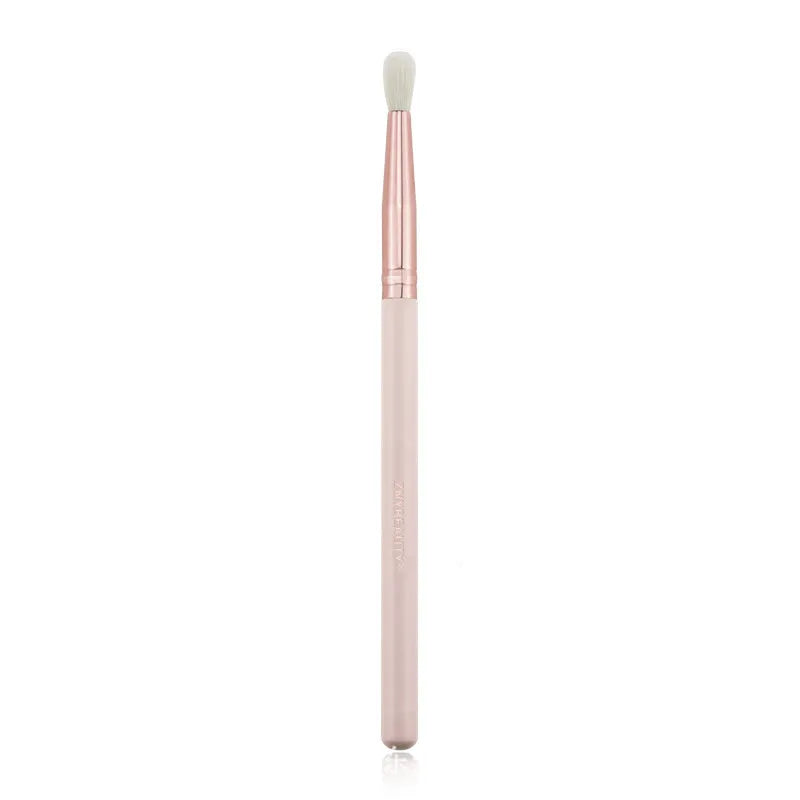 26 pink makeup brushes with wool bristles and wooden handles in a PU storage bag.